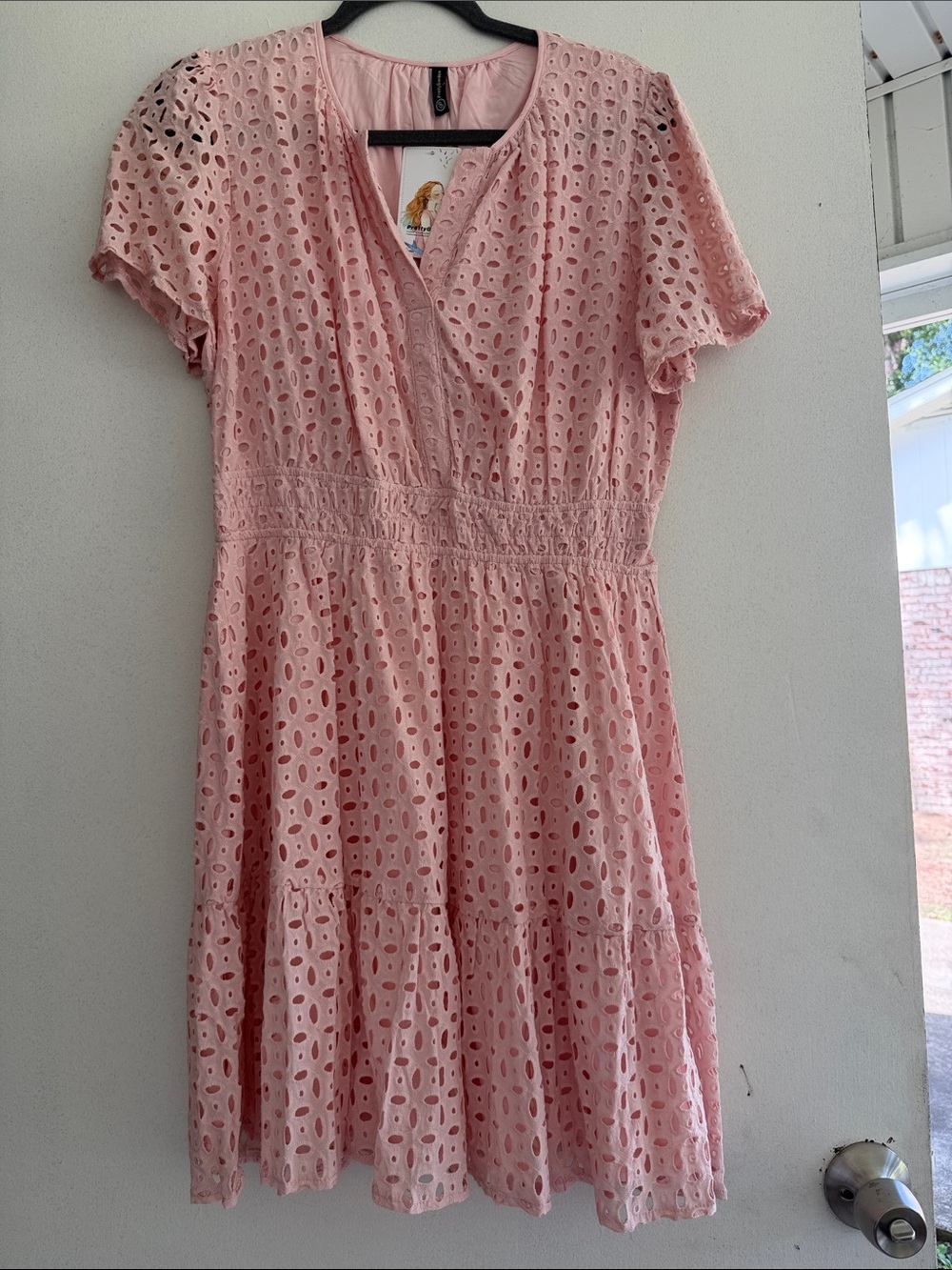 Pink Eyelet Midi Dress